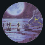 Adesivo Vintage Science Ficting, Sci Fi Alienígena Moon La<br><div class="desc">Imagem de ficção científica em Vintage com aliens ou astronautas pousando na lua com planeta Terra à distância.</div>