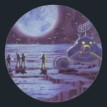 Adesivo Vintage Science Ficting, Sci Fi Alienígena Moon La<br><div class="desc">Imagem de ficção científica em Vintage com aliens ou astronautas pousando na lua com planeta Terra à distância.</div>
