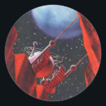 Adesivo Vintage Science Fiction, Canyon Space Moon Rover<br><div class="desc">Ilustração vintage: planetas futuristas de ficção científica e imagem espacial. Uma vista de um cânion profundo olhando para cima em direção a um veículo de exploração espacial com uma lua grande e estrelas no céu noturno. Um clássico design de quadrinhos retrô de ficção científica.</div>