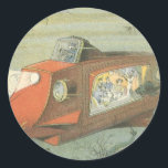 Adesivo Vintage Science Fiction Steampunk Subsea in Sea<br><div class="desc">Imagem de vintage: futurista Science Fiction steampunk viagem e imagem de transporte. Um submarino vitoriano a viajar debaixo do mar com um grupo de turistas a ver com peixes,  águas-vivas e outras espécies marinhas. Um clássico design de ficção científica de quadrinhos retrô do futuro.</div>