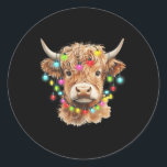 Adesivo Vintage Scottish Highland Cow Animal Christmas Xma<br><div class="desc">Vintage Scottish Highland Cow Animal Christmas Xmas Lights</div>