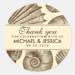 Adesivo Vintage Seashell Weding Favor Obrigado Sticker