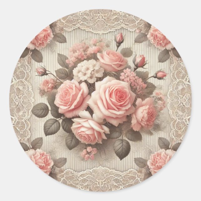 Adesivo Vintage Shabby Chic Rosa Floral Rosas (Frente)
