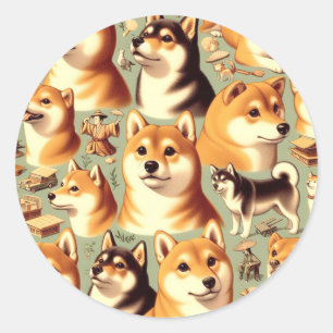 Adesivo Vintage Shiba Inu - Padrão sem costura