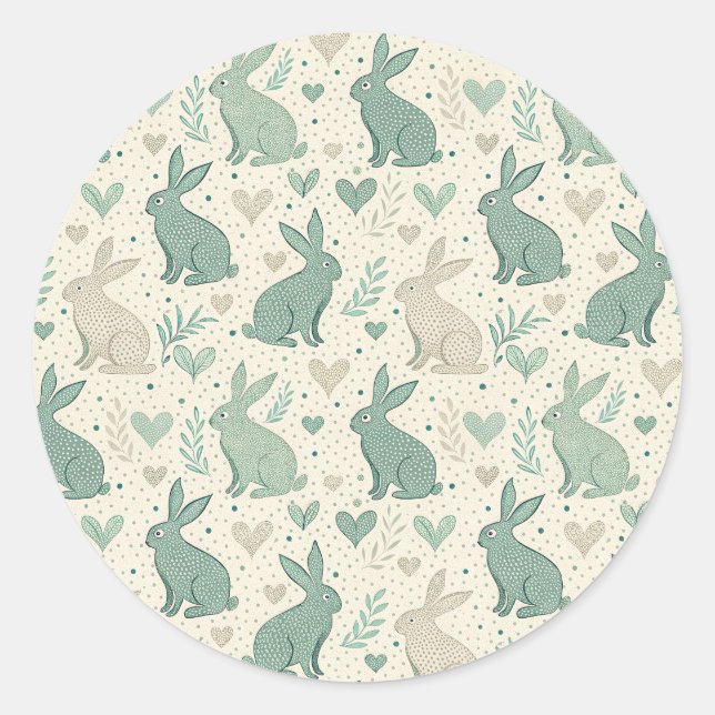 Adesivo Vintage Simple Bunny Silhouettes Hearts Pattern (Frente)