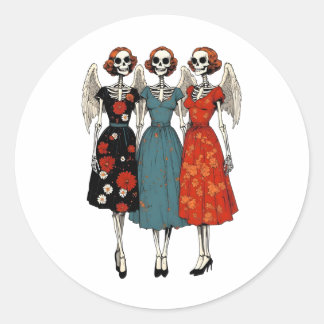 Adesivo Vintage Skeleton Angels em Vestidos Florais | Retr