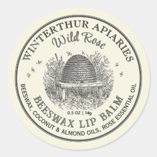 Adesivo Vintage Skep Beeswax Lip Balm Label Ivory