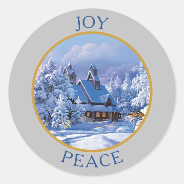 Adesivo Vintage Snow Covered House and Trees Christmas (Frente)