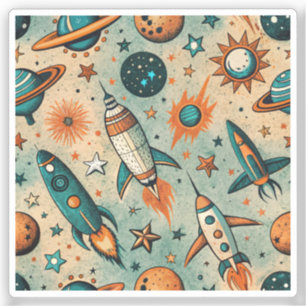 Adesivo Vintage Spacecraft Rocket ships Pattern - Cosmos(7