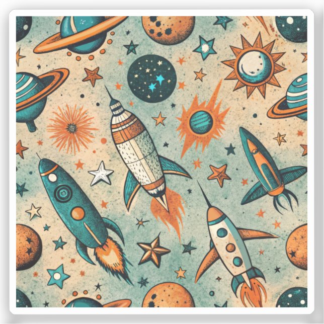 Adesivo Vintage Spacecraft Rocket ships Pattern - Cosmos(7 (Frente)