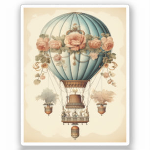 Adesivo Vintage Steampunk Floral Blue Balão de Ar Quente