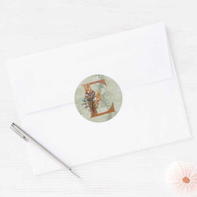Adesivo Vintage Steampunk Floral - Letra E (Envelope)