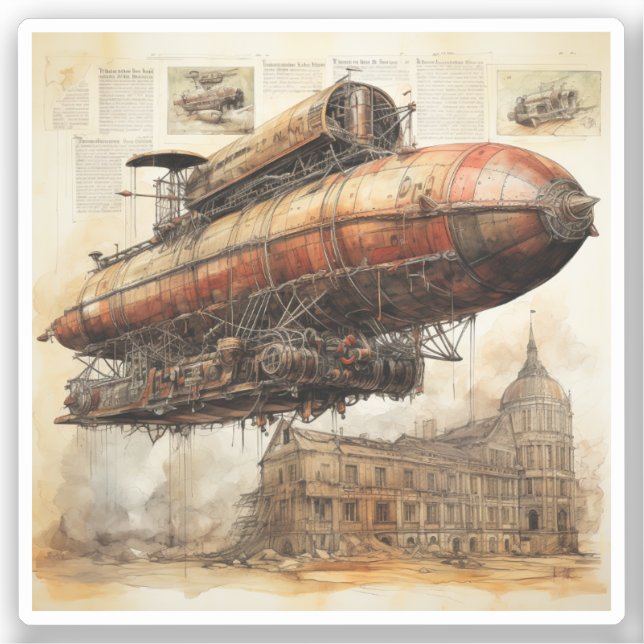 Adesivo Vintage Steampunk Zeppelin (3) (Frente)