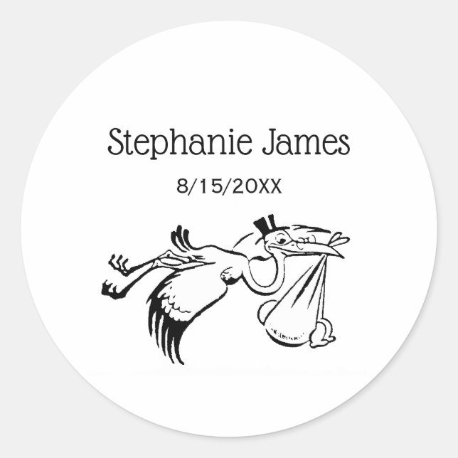 Adesivo Vintage Stork entregando um bebê #1 (Frente)