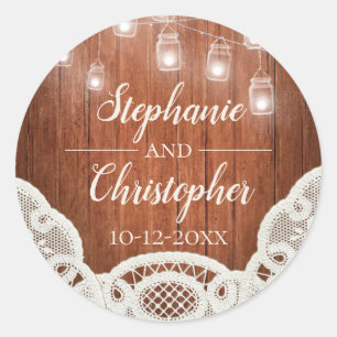 Adesivo Vintage String Lights Mason Jar Lace Wood Casament