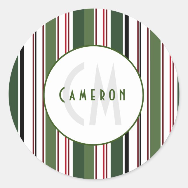 Adesivo Vintage Stripes Simples Monograma Branco Verde (Frente)
