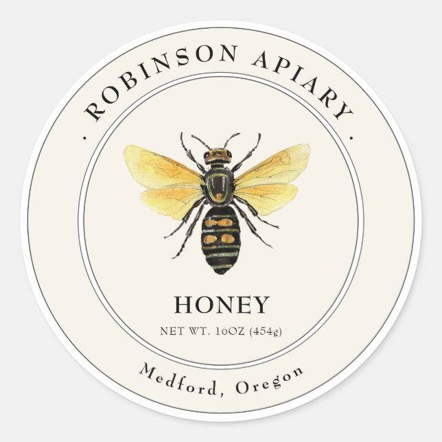 Adesivo Vintage style Bee Honey Jar label (Frente)