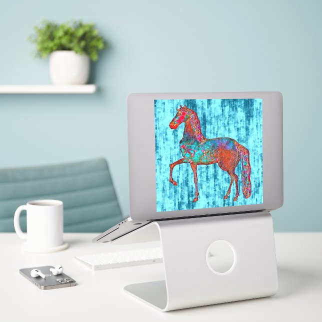 Adesivo Vintage Style Horse Aqua Background Sticker (Laptop na mesa)