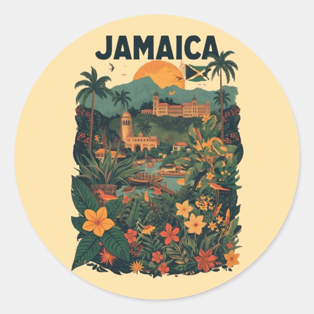 Adesivo Vintage Style Jamaica Travel Illustration (Frente)
