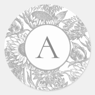 Adesivo Vintage Sunflower Cinza Classic Round Sticker