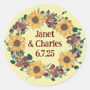Adesivo Vintage Sunflower & Olives Wreath Floral
