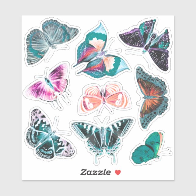 Adesivo Vintage Teal Blue Butterflies Junk Diário Kit (Folha)