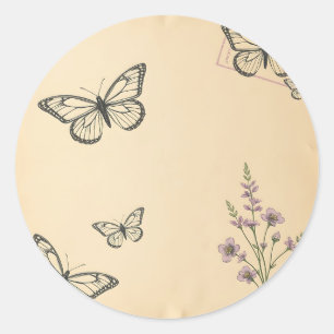 Adesivo Vintage texturizado com borboletas de desenho