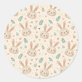 Adesivo Vintage Tiny Bunny Faces with Roses Pattern