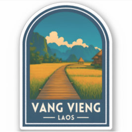 Adesivo Vintage Travel Vang Vieng Laos Retro Scenic