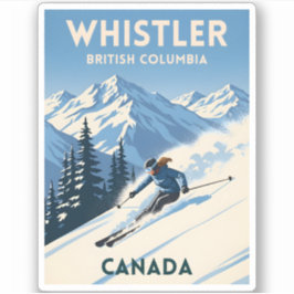 Adesivo Vintage Travel Whistler British Columbia Skiing