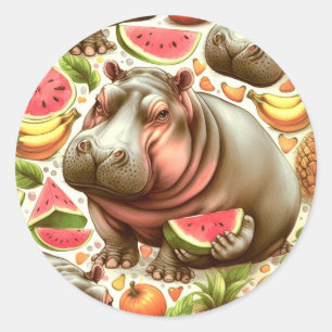 Adesivo Vintage Tropical Hippopotamus Pattern