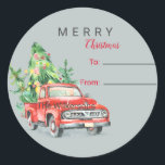 Adesivo Vintage Truck Christmas Name Holiday Gift Sticker<br><div class="desc">Vintage Truck Natal Gift Sticker. Para e da tipografia. Nome da família no caminhão.</div>