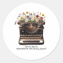Vintage TypeWrite e Wildflower Round Sticker
