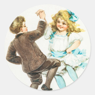 Adesivo Vintage Um Feliz Natal Garoto e Dança de Garota