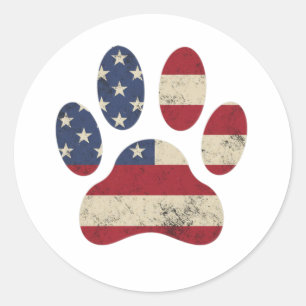 Adesivo Vintage USA Flag 4° De Julho Paw Print Patriotic