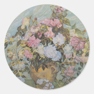 Adesivo Vintage Van Gogh Vase com Rosas Rosa