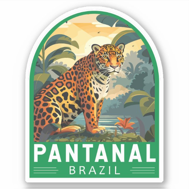 Adesivo Vintage Viagem de arte Pantanal Brasil Jaguar (Frente)