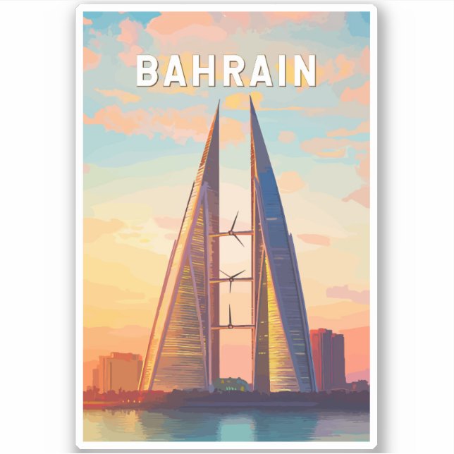 Adesivo Vintage Viagem de Ilustração Bahrein (Frente)
