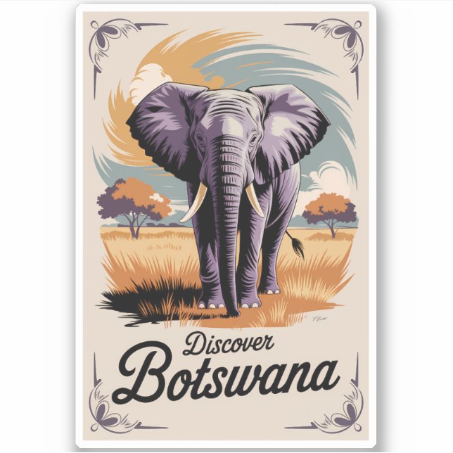 Adesivo Vintage Viagem de ilustração do Botsuana (Frente)