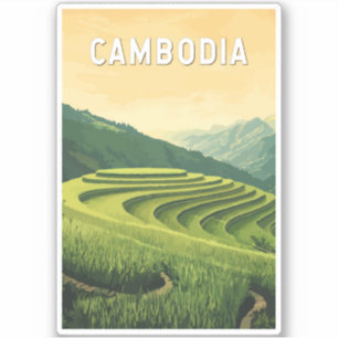 Adesivo Vintage Viagem de ilustração do Camboja