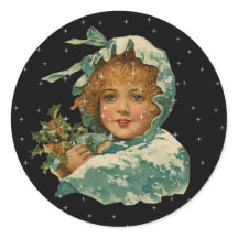 Vintage Victorian Closed Girl Holly Night Stars