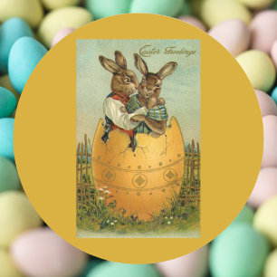 Adesivo Vintage Victorian Easter Bunnies em um Ovo Dourado