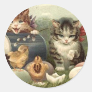 Adesivo Vintage Victorian Retro Art Cats Kittens Páscoa