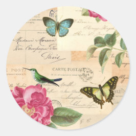 Adesivo Vintage vintage com rosas e borboletas