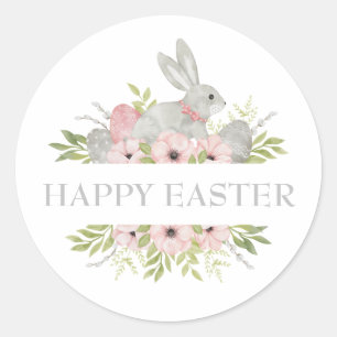Adesivo Vintage Watercolor Páscoa Coelho e Ovos Saudação
