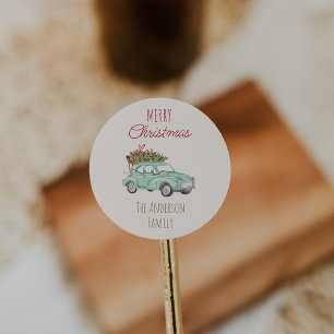 Adesivo Vintage Watercolor Red Green Car Árvore Natal