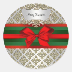 Adesivo Vintage White Damask 3 Red Green Ribbon Xmas