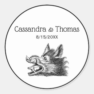 Adesivo Vintage Wild Boar Head Desenho BW