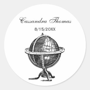 Adesivo Vintage World Globe Lithógrafo Desenhando BW