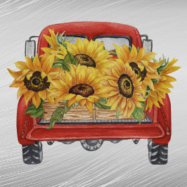 Adesivo Vintage Yellow Sunflower Red Truck Watercolor